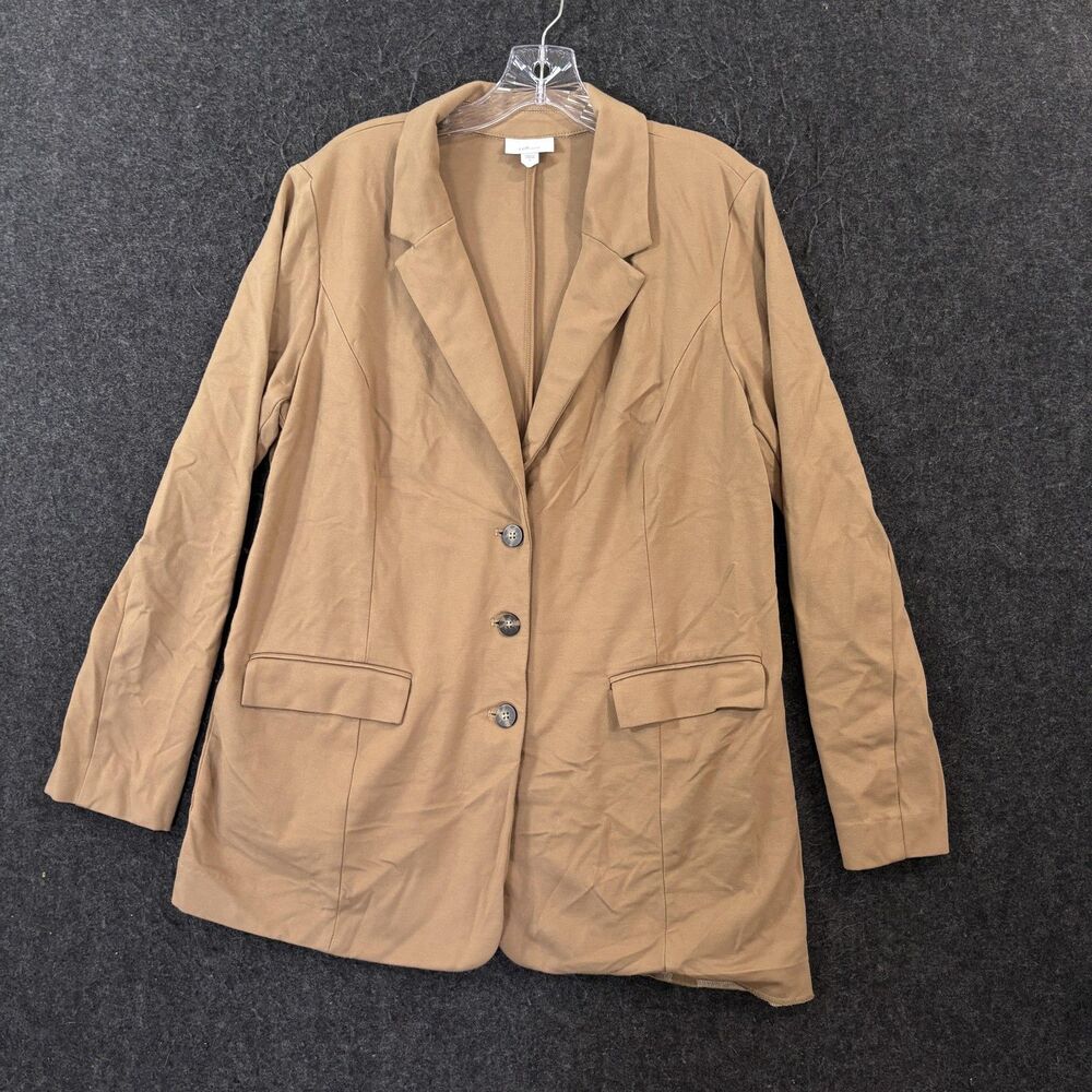 J. Jill Blazer Jacket Women's Large Beige Ponte Stretch Three Button Longline